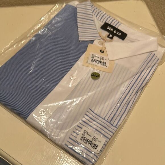 Ser.O.Ya Seroya Teagan Womens Men Unisex Medium Button Front Colorblock Blue NWT - Picture 8 of 8